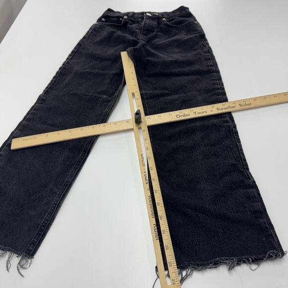 ASOS Jeans Womens 26 Black Washed Straight Leg High Rise Raw Frayed Hem Ankle - Picture 7 of 7